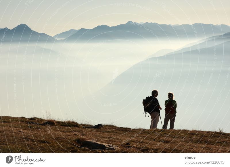 infinity Couple Adults 2 Human being Landscape Autumn Beautiful weather Fog Mountain South Tyrol Far-off places Infinity Happy Flying To enjoy Hiking Free Tall