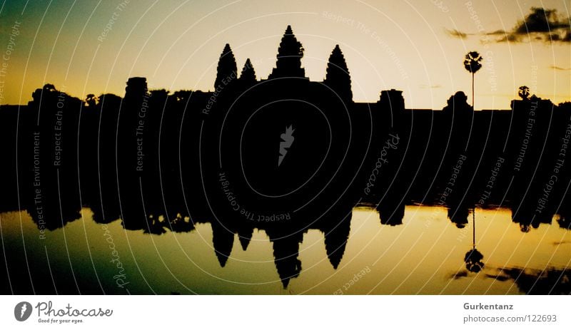 Shadows of Angkor Angkor Wat Cambodia Asia Reflection Temple Dusk Sunset Evening sun Lake Silhouette Duet Back-light Culture Monument Khmer people Legacy