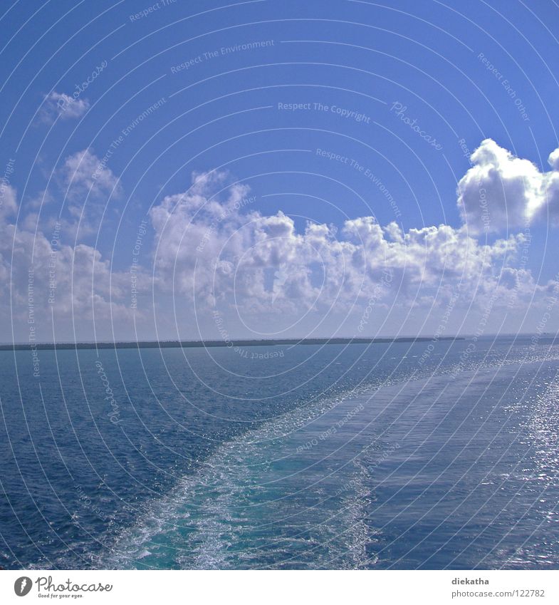 change of course Ocean Clouds Waves Cruise Stern Wake Tracks Horizon Lake Water Blue Sun boat trip Island
