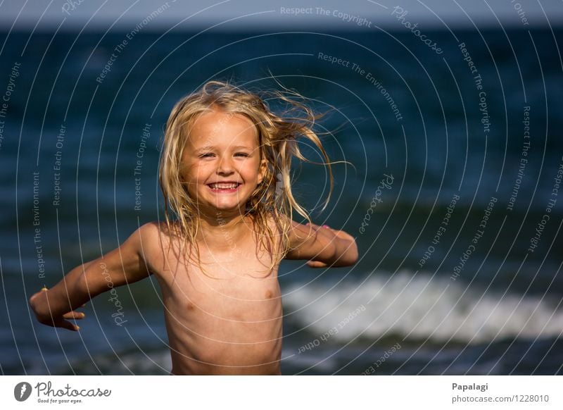 summer joy Vacation & Travel Summer Summer vacation Human being Child Girl Sister Infancy 1 3 - 8 years Nature Ocean Adriatic Sea Beach Blonde Smiling Laughter