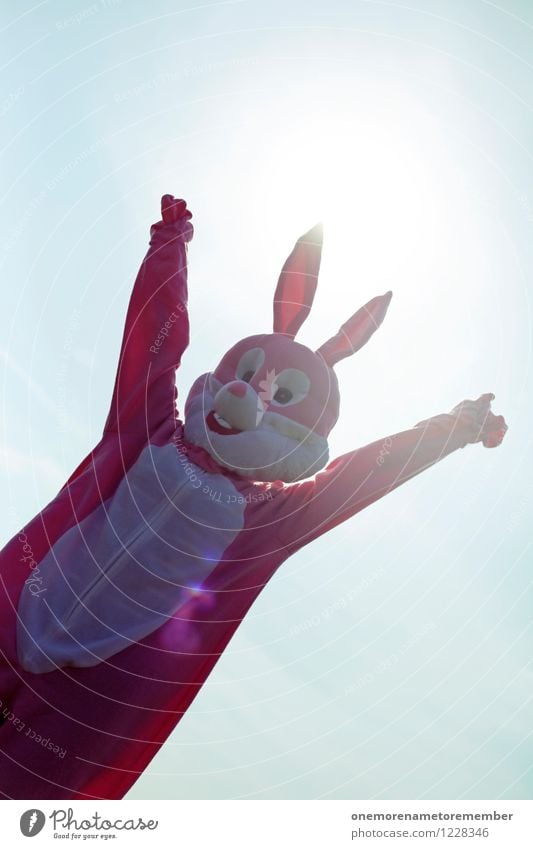 joyful bunny Art Work of art Esthetic Hare & Rabbit & Bunny Applause Elation Cheerful Pink Costume Success Carnival Youth culture Sky Exceptional Crazy