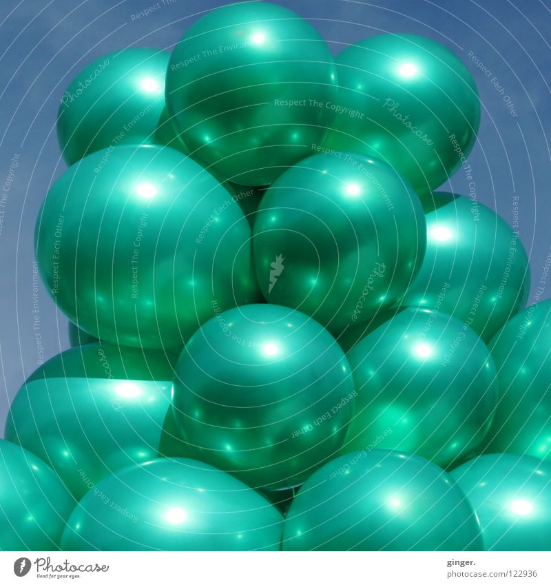 Even more green balloons Sky Balloon Green Inflated Exterior shot Turquoise Multiple Deserted Glittering Reflection Sunlight Pattern Day Metal plump Full