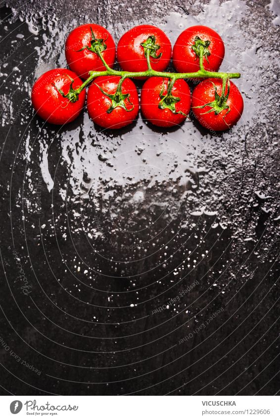 Tomatoes on wet black background Food Vegetable Nutrition Lunch Dinner Organic produce Vegetarian diet Diet Restaurant Nature Design Style Background picture
