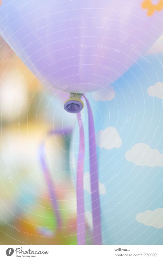 purple balloon Balloon Violet Ease Feasts & Celebrations Childrens birthsday Party Light blue Pastel tone Clouds in the sky Happiness Delicate Easy Inflated
