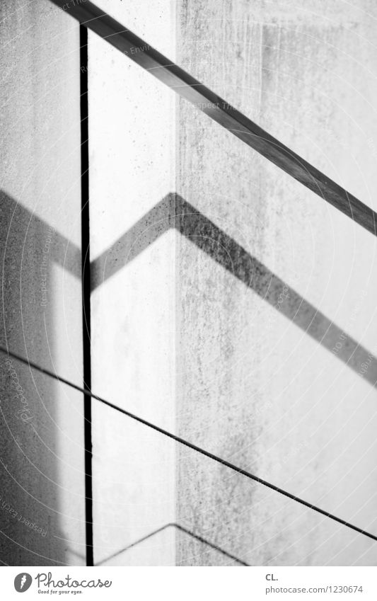 ramp in the light Wall (barrier) Wall (building) Banister Line Esthetic Sharp-edged Black & white photo Exterior shot Abstract Deserted Day Light Shadow