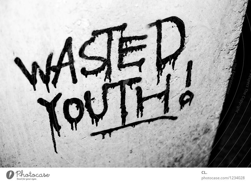 wasted youth Youth culture Subculture Wall (barrier) Wall (building) Stone Characters Graffiti Authentic Dirty Anger Frustration Aggression Disappointment