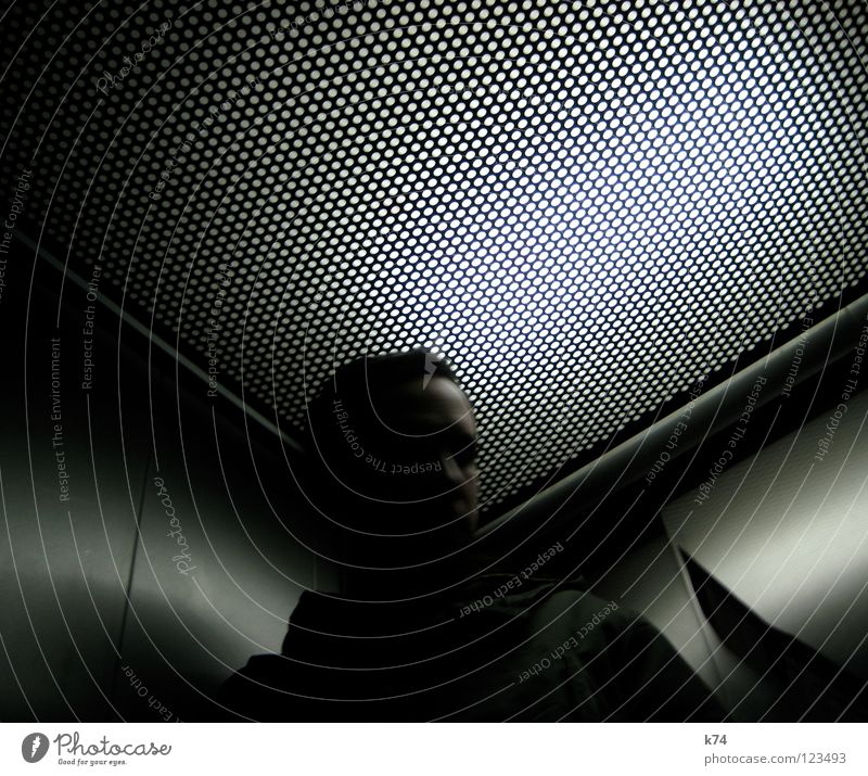 elevator Progress Elevator Triangle Point of light Cold Motion blur Light Man fading Contrast Metal Shadow Corner Movement