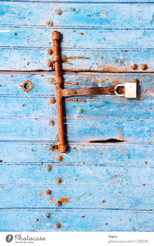 morocco in africa the old wood Style Design Decoration Building Architecture Door Rust Old Dirty Retro Blue Safety Protection Safety (feeling of) lock Access