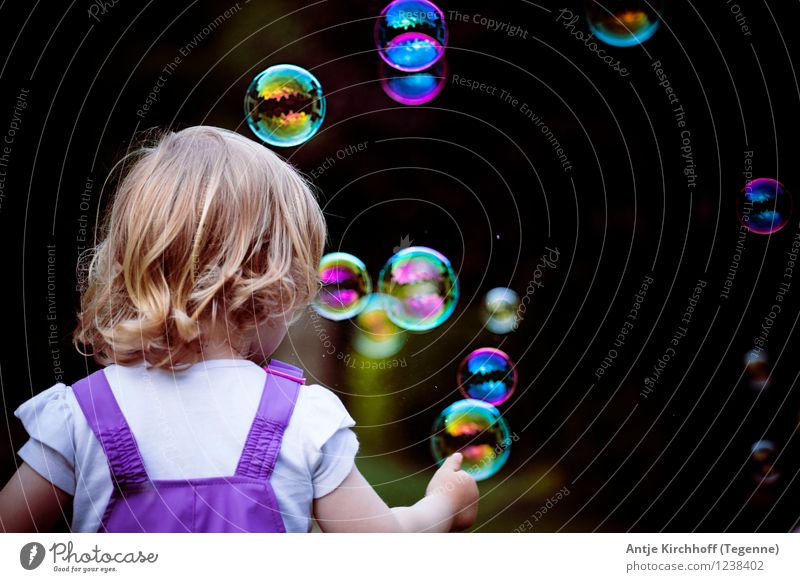 Bubbles - Catching soap bubbles Feminine Child Toddler Girl Sister 1 Human being 1 - 3 years Playing Colour photo Multicoloured Day Rear view