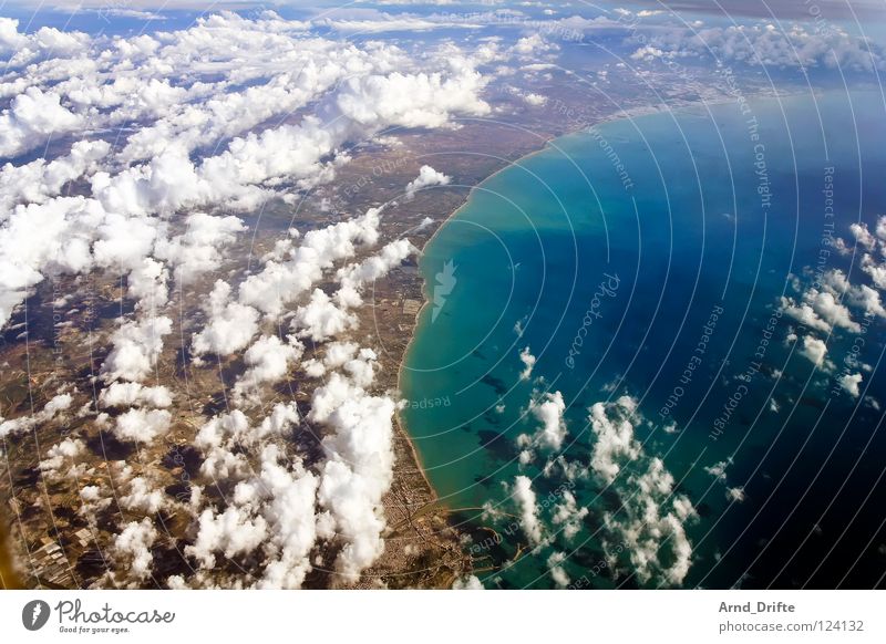 Coast of Sicily II Bird's-eye view Aerial photograph Clouds Ocean Vantage point Air Horizon Beautiful Long Far-off places Italy Beach Water Blue Flying