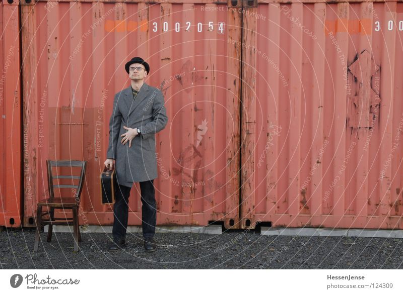 person 20 Hope Time Suitcase Red Deities Coat Freeze Loneliness Train station Industry Container Wait Chair Hat Derby Characters God Looking Shadow Divide