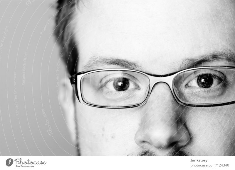 Close to nowhere... Portrait photograph Close-up Black White Eyeglasses Eyebrow High-key Forehead Man Black & white photo Macro (Extreme close-up) Stefan Wagner