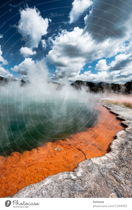 champagne pool Elements Air Water Sky Clouds Volcano Island New Zealand North Island Fragrance Hot Blue Multicoloured Orange Geothermy Volcanic Steam
