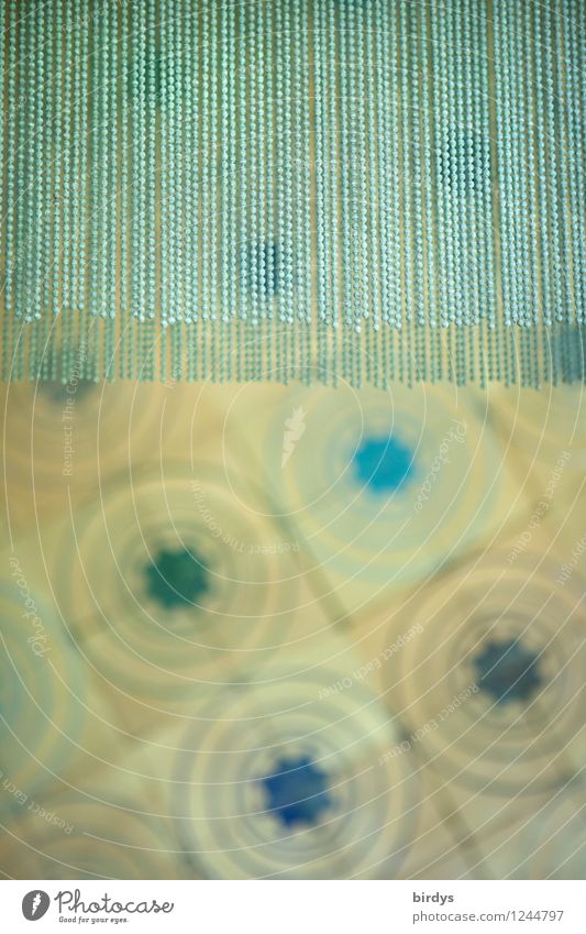 Curtain abstract Decoration Wallpaper Drape Ornament Circle Square Esthetic Exceptional Uniqueness Positive Blue Yellow Gold Turquoise Style Moody Design