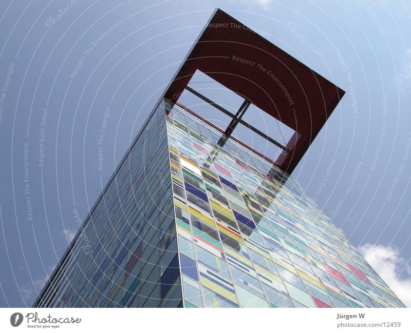 patchwork House (Residential Structure) Multicoloured Patchwork Port Sky Architecture Tall Colour Duesseldorf Harbour Shadow high building achitecture