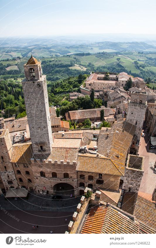 sex towers Vacation & Travel Tourism Trip Far-off places Sightseeing City trip Summer Summer vacation Sky Horizon Field Hill San Gimignano Tuscany Italy