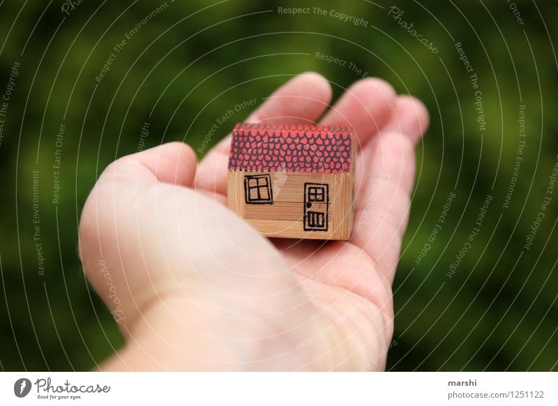 House in the green Nature House (Residential Structure) Sign Moody Living or residing Dream house Build Hand Protection Green Garden Detached house Life