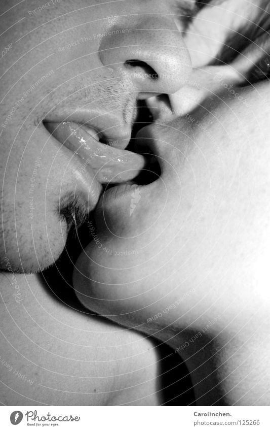 Kiss. Joy Face Human being Kissing Love Affection Tongue Black & white photo Lovers