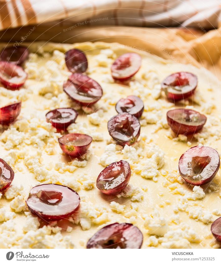 Grapes and cheese on tarte flambée Food Cheese Fruit Dessert Nutrition Breakfast Lunch Organic produce Vegetarian diet Diet Style Healthy Eating Kitchen Gourmet