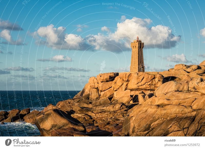 Lighthouse in Brittany Relaxation Vacation & Travel Nature Landscape Clouds Rock Coast Tourist Attraction Stone Atlantic Ocean Phare de Mean Ruz Ploumanac'h