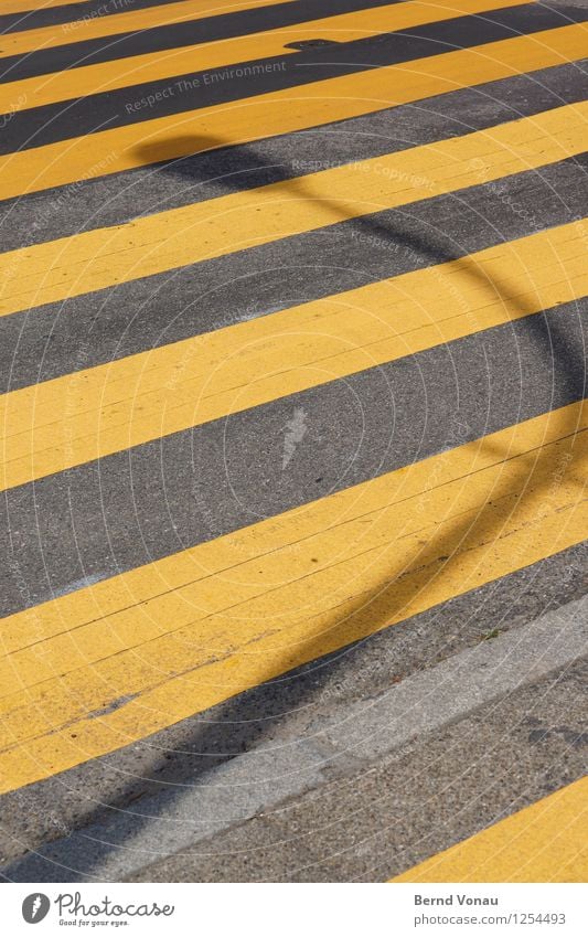 For C/L Transport Traffic infrastructure Street Lanes & trails Road sign Looking Yellow Zebra crossing Asphalt Lamp Arch Curve Tilt Line Lined Warning colour