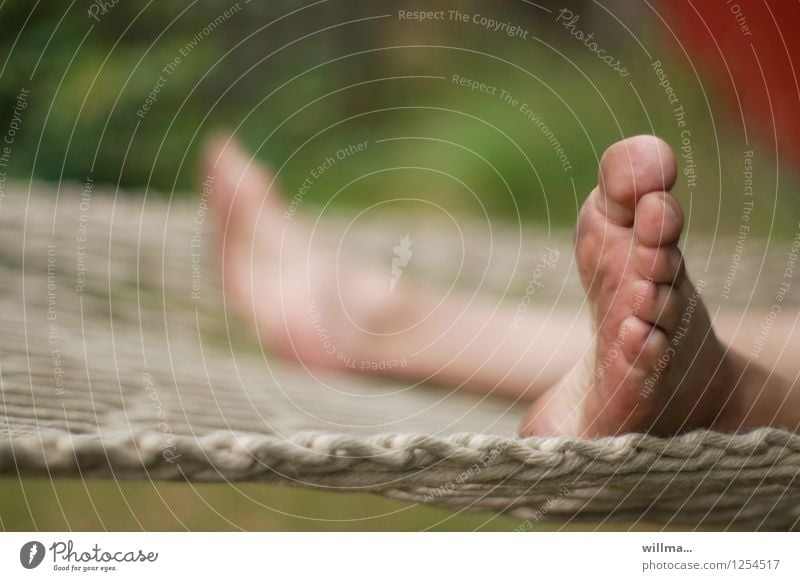 Vacation in the hammock. With dirty feet. Hammock vacation Relaxation relaxation Feet Toes To swing Dirty Leisure and hobbies Serene Boredom Break Restful