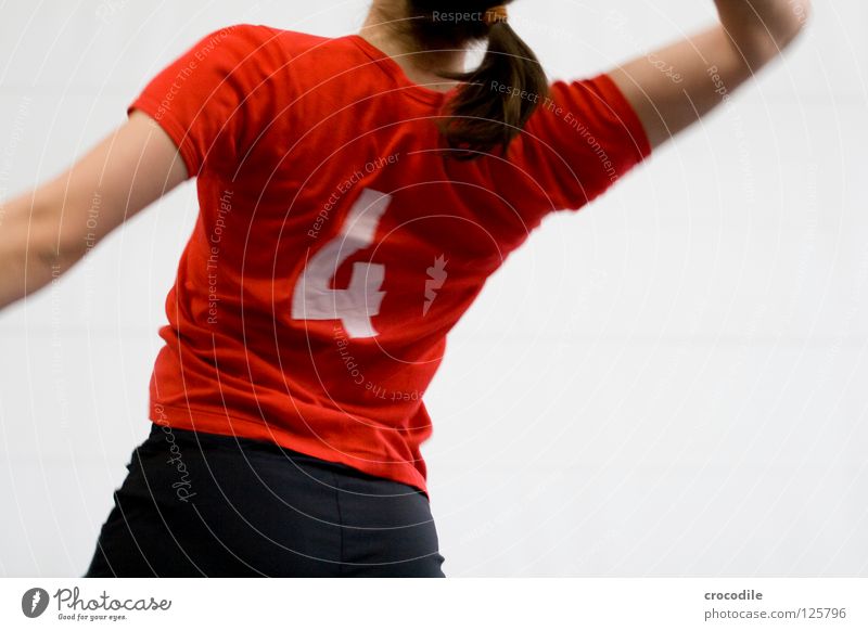 #4 Playing Ball sports Red T-shirt Top Thin Feminine Woman Pants Speed Beat Braids Dark Joy k12 k13 volleyball wdg Movement Back Blur Hair and hairstyles