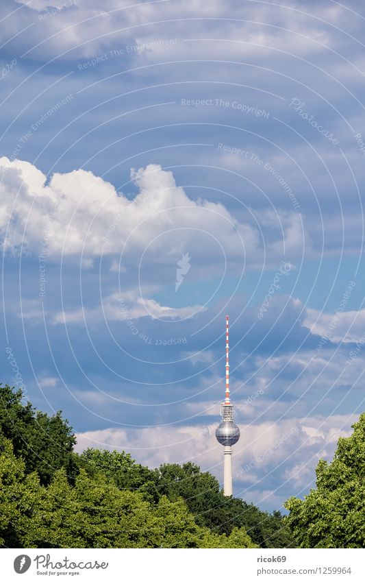 Berlin Television Tower Vacation & Travel Tourism Clouds Tree Town Capital city Downtown Manmade structures Architecture Tourist Attraction Landmark Blue Green