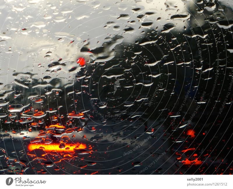Red light in the rain... Bad weather Rain Traffic light Car Wait Threat Dark Cold Wet Loneliness Dangerous Stress Aggression Apocalyptic sentiment Windscreen