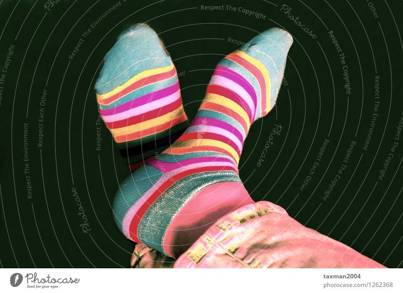 Crossed feet in colourful socks Decoration Relaxation Lie Healthy Joie de vivre (Vitality) Fashion Colour photo Central perspective