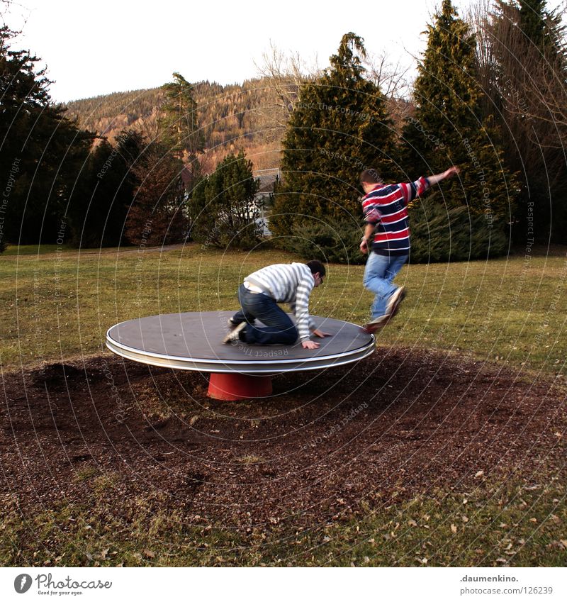 disco stu Man Child Playing Tree Meadow Grass Action Playground Joy Earth Human being Dance vicious circle Window pane