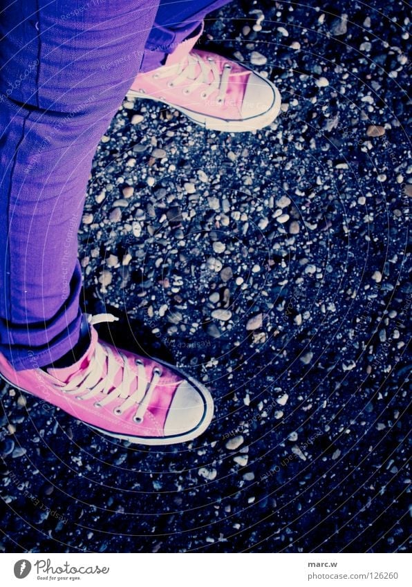 Chucks! Footwear Shoelace Stone floor Sidewalk Pink Joy Clothing blue pants tight pants Sneakers