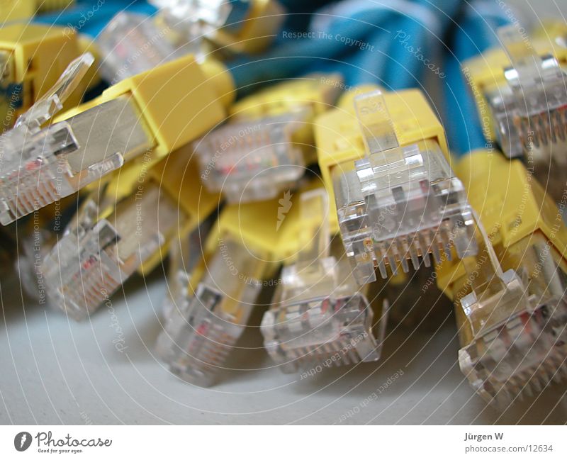 the yellow end Connector Yellow Chaos Muddled Electrical equipment Technology Cable Network Blue plug in disorder