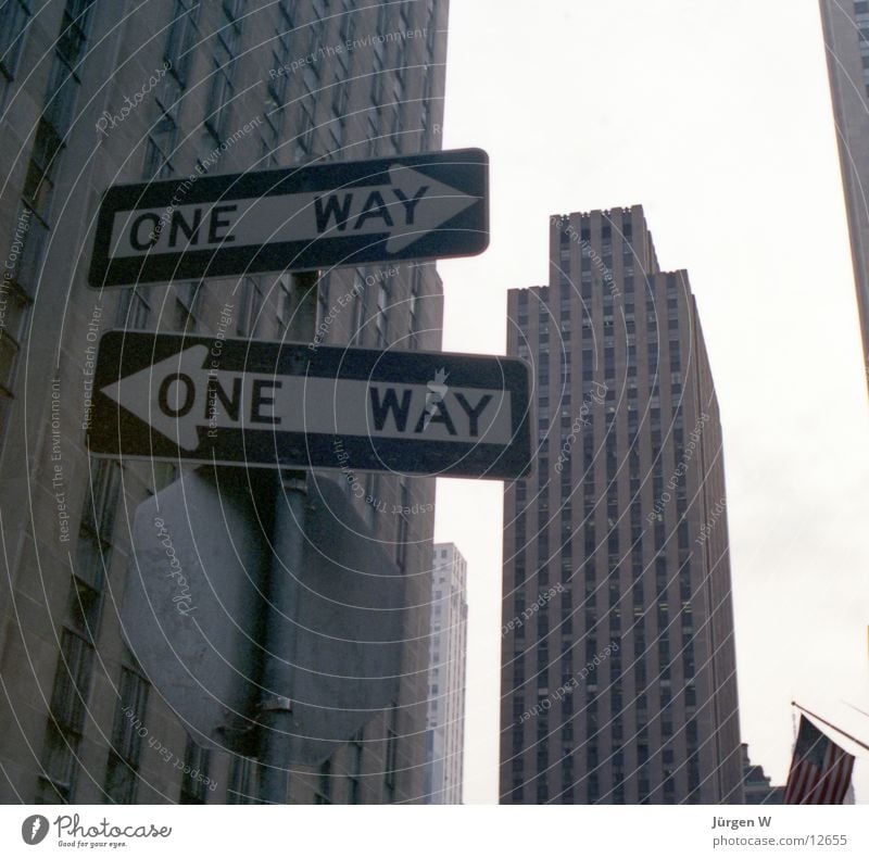 which way? New York City Building High-rise One-way street Road sign North America USA one way Signs and labeling architecture