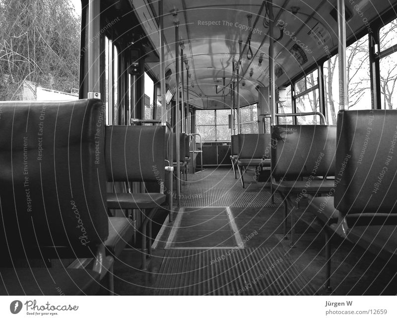 streetcar Tram Empty Old Black & white photo neat Seating dirty seat