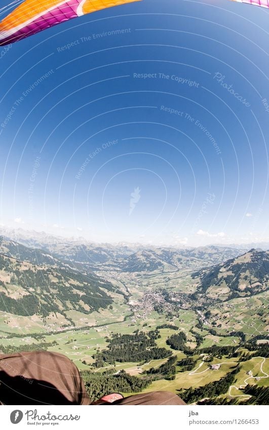 Fisheye over Gstaad Lifestyle Well-being Contentment Relaxation Calm Leisure and hobbies Trip Far-off places Freedom Summer Mountain Sports Paraglider