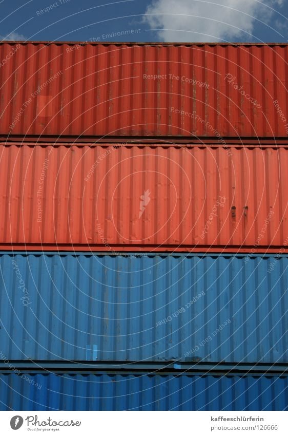 shipment Red Clouds Container terminal Goods Watercraft Harbour Blue Sky Multicoloured