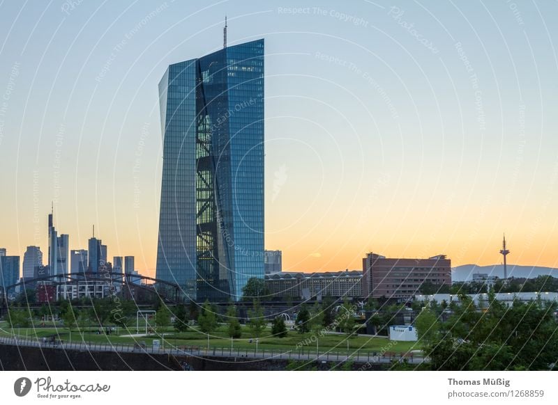 European Central Bank Town Downtown Skyline High-rise Bank building Architecture Tourist Attraction Esthetic Business Financial Industry Horizon banks Frankfurt