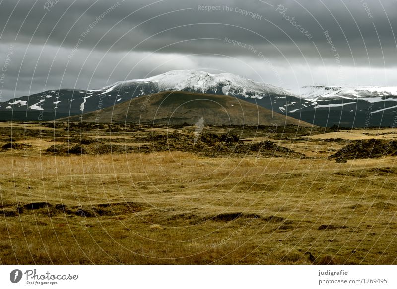Iceland Environment Nature Landscape Sky Clouds Climate Weather Mountain Peak Snowcapped peak Volcano Volcanic crater Dark Cold Natural Moody Far-off places