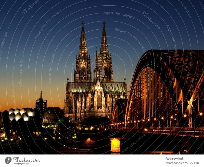 Cologne Cathedral Night Light House of worship Bridge Dome cathedral