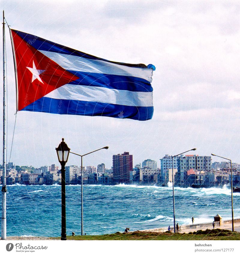 cuba libre Colour photo Exterior shot Vacation & Travel Ocean Waves House (Residential Structure) Water Sky Wind Gale Coast Capital city Landmark Monument