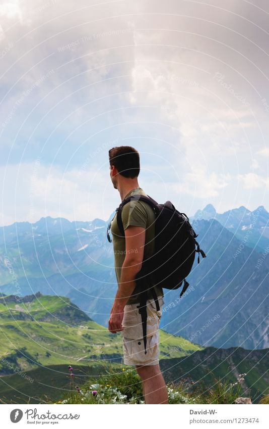 View into the distance Vacation & Travel Tourism Adventure Far-off places Freedom Summer Mountain Hiking Climbing Mountaineering Success Human being Masculine