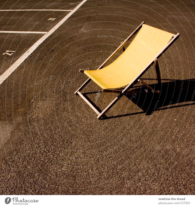 STILL FREE PLACES! Places Structures and shapes Parking lot Rectangle Stripe Asphalt Tar Hard Pore Black Parking garage Deckchair Comfortable Summer Wood Yellow