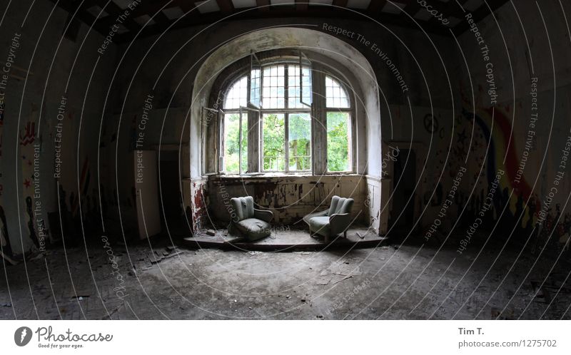 Brandenburg Teupitz Germany Europe Small Town Deserted House (Residential Structure) Window Stagnating Armchair Ruin Psychiatric clinic Colour photo
