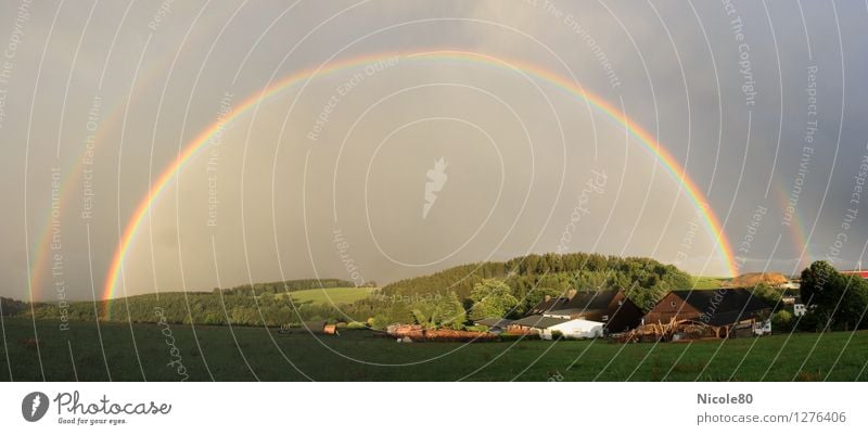 Rainbow over the village Summer Weather Happy Esthetic Miracle of Nature Colour photo Exterior shot Day Panorama (View)