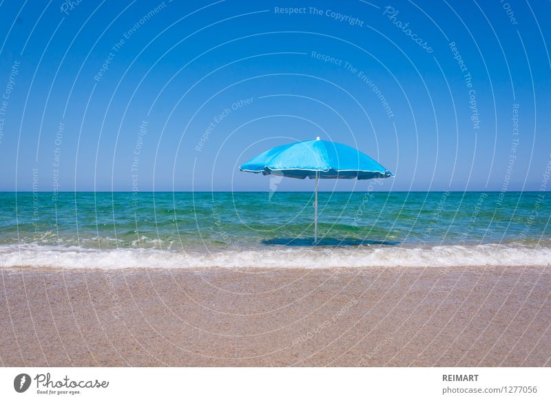 Sunshade on the beach Landscape Sand Water Coast Beach Deserted Swimming & Bathing Dream Fantastic Warmth Blue Anticipation Sardinia Exterior shot