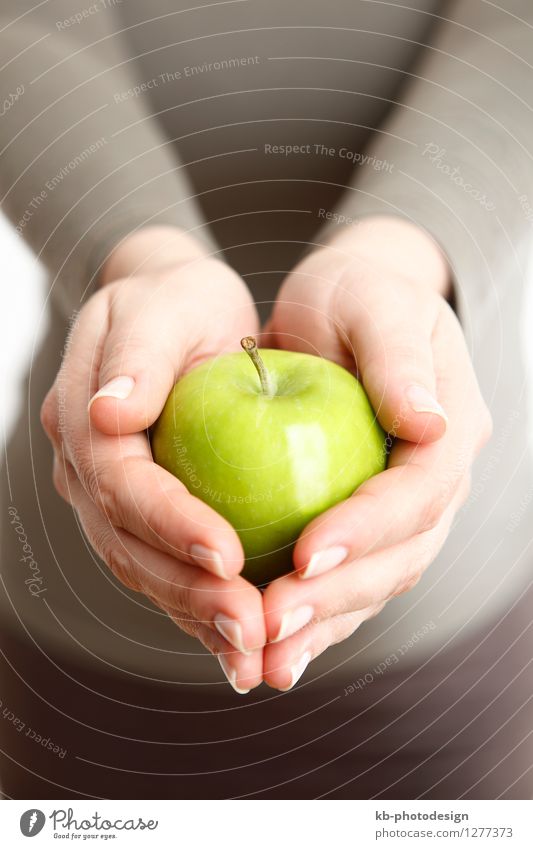 Woman holding one green apple Food Apple Healthy Wellness Well-being Jogging Yoga Feminine Adults Hand 1 Human being 30 - 45 years Diet Eating active apples