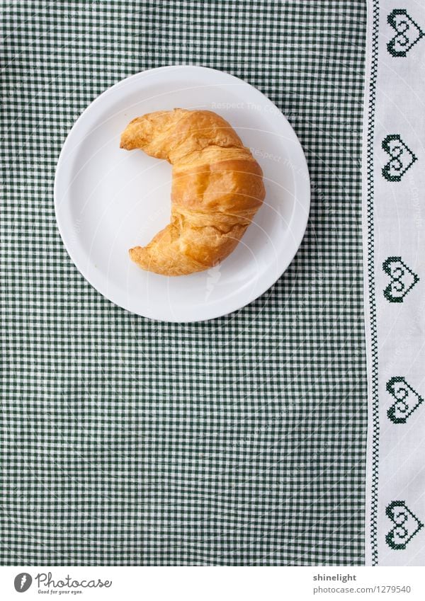 croissant love Food Croissant Nutrition Breakfast Tablecloth Crockery Plate Green White Appetite To enjoy Breakfast table Meal Heart-shaped Checkered Eating