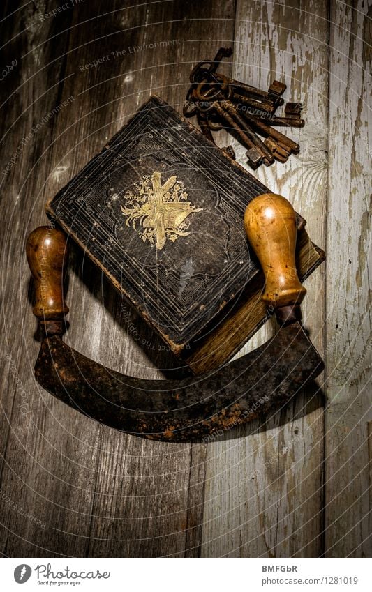 horror stories Hallowe'en Book Bible Crucifix Key Dark Creepy Black Fear Horror Survive Destruction Fantasy literature Grunge Black Magic Alarming Scythe