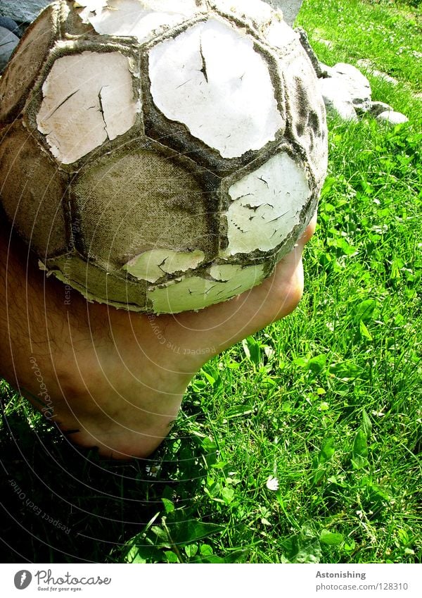 Lerder skin Leather Toes Grass Playing Sports Feet Legs Skin Ball Shadow Old Joy Foot ball Shabby Ankle 1 Balance Juggle Close-up Exterior shot Colour photo